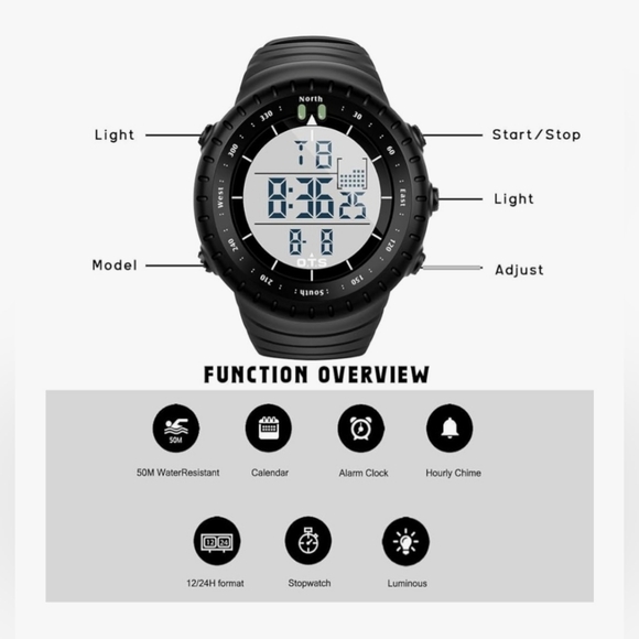 Men's Black Digital Tactical Sports Watch Waterproof with LED Backlight … - Picture 4 of 7